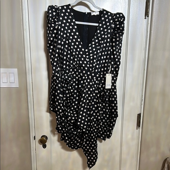 Black and White Ruffled Asymmetrical Dress - Picture 1 of 8